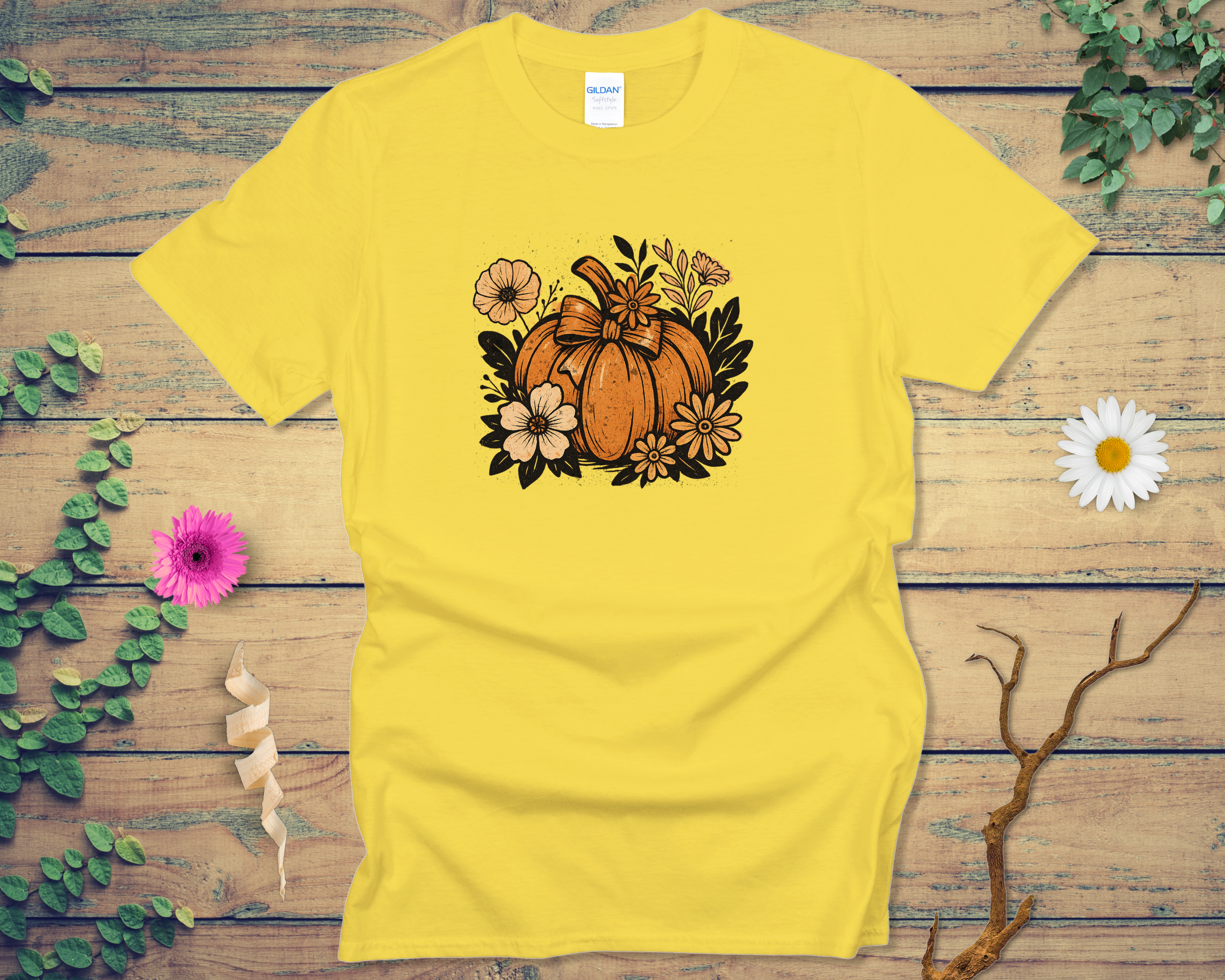 Haloween Orange Gourd Floral Knots Tee