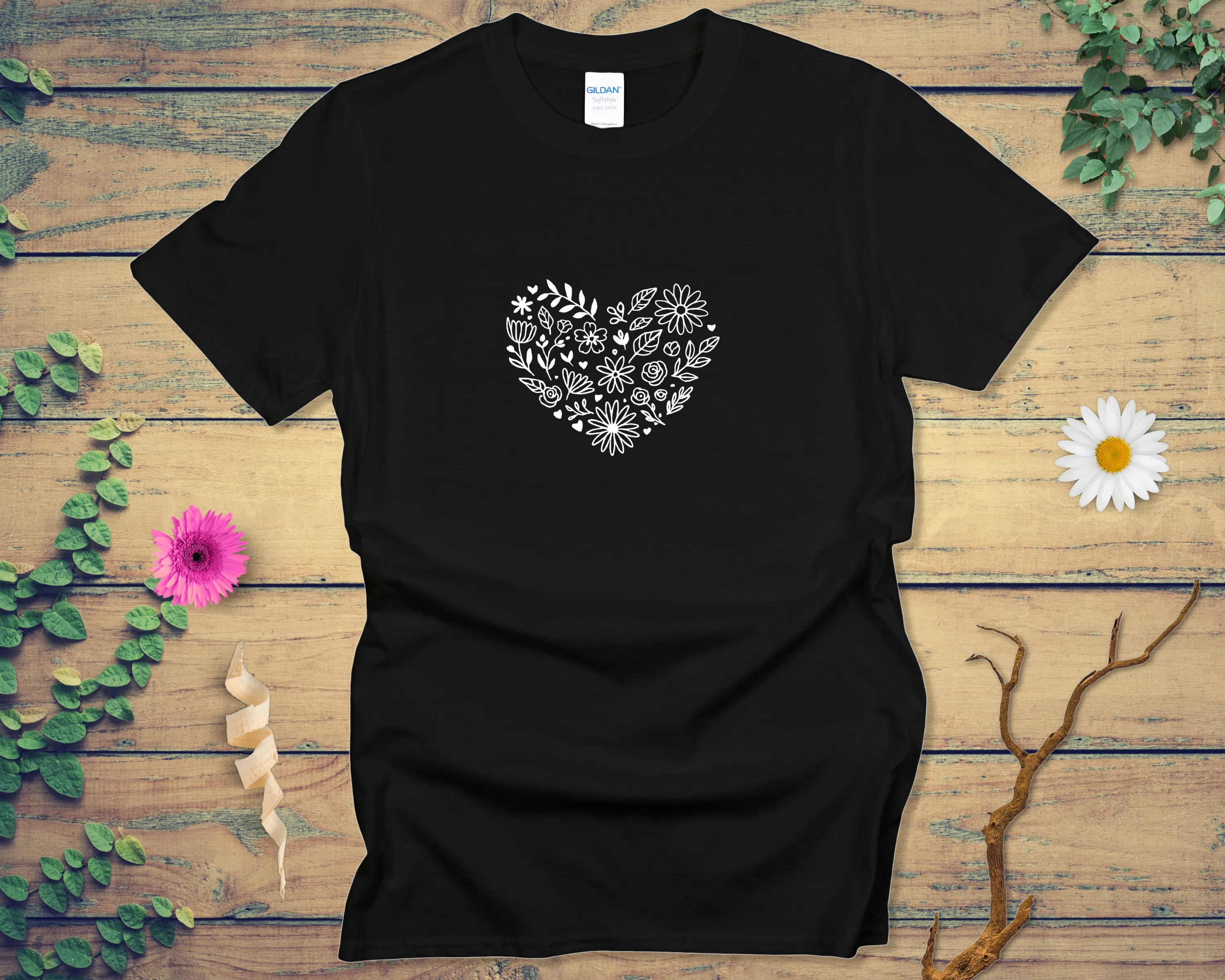 Floral Heart Doodle Outline Tee