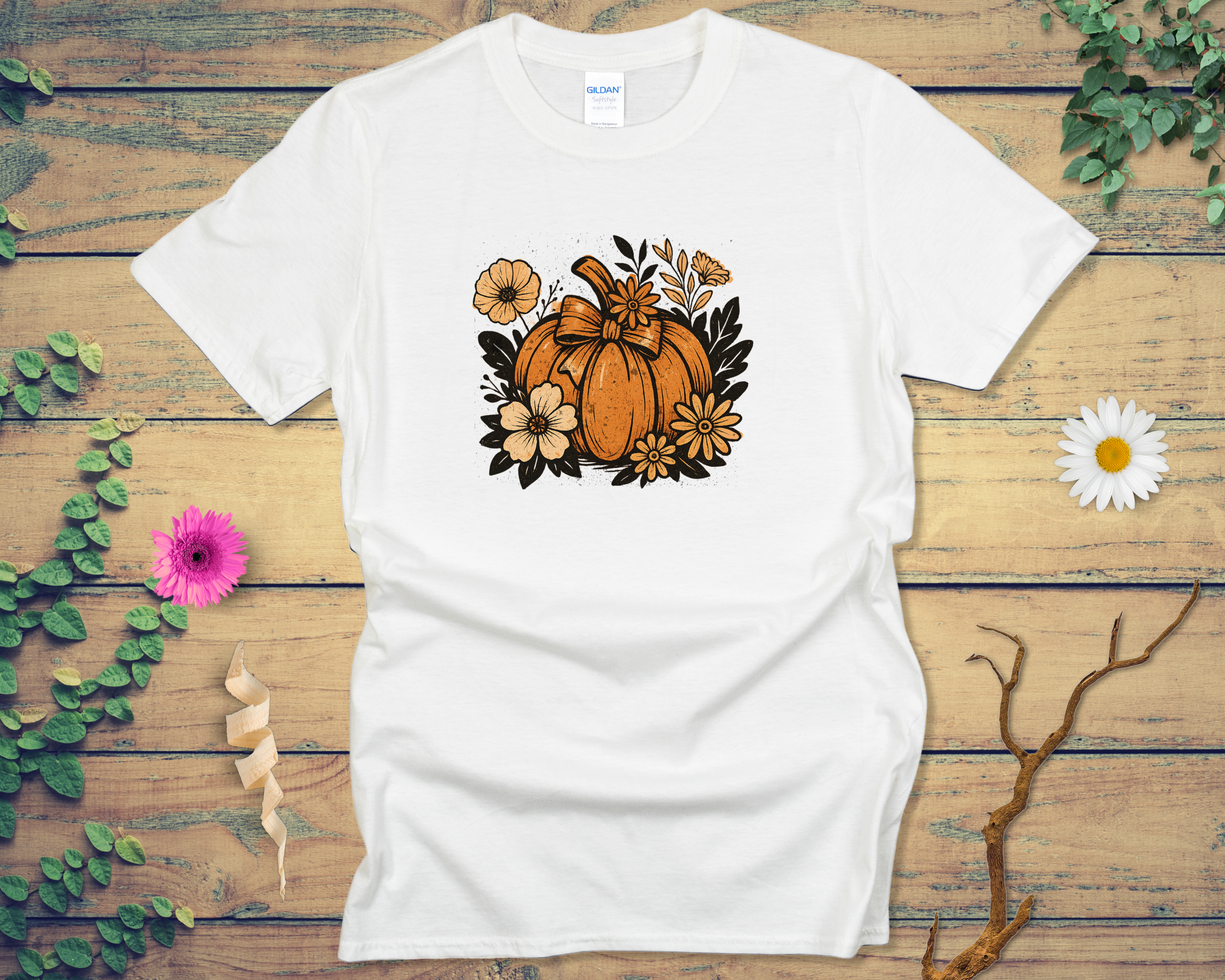 Haloween Orange Gourd Floral Knots Tee